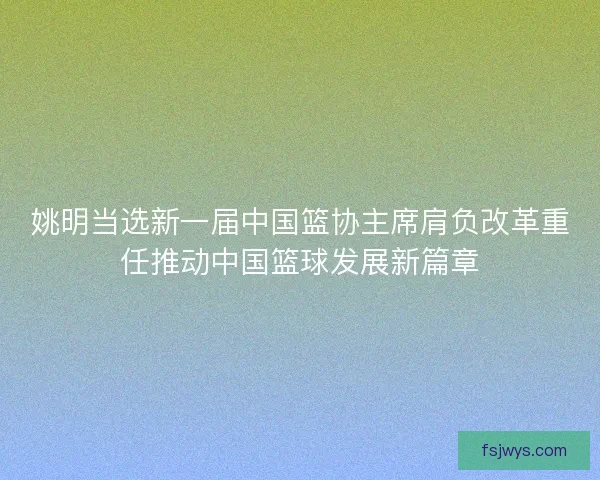 姚明当选新一届中国篮协主席肩负改革重任推动中国篮球发展新篇章