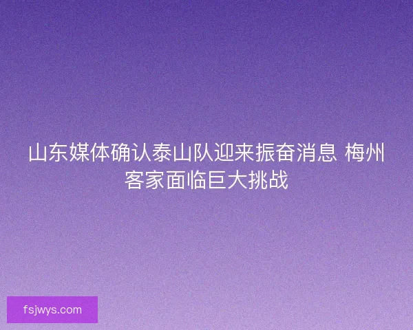 山东媒体确认泰山队迎来振奋消息 梅州客家面临巨大挑战